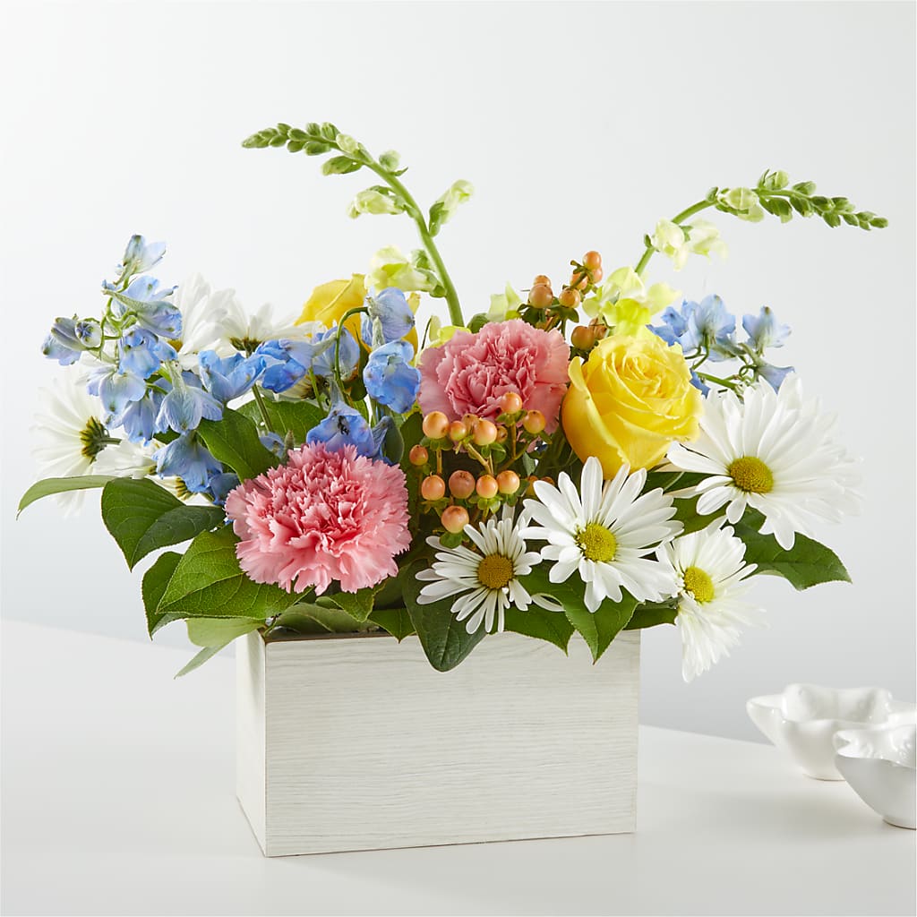 Sun Salutation Box Bouquet – Temptation Flower Shop, Wichita KS