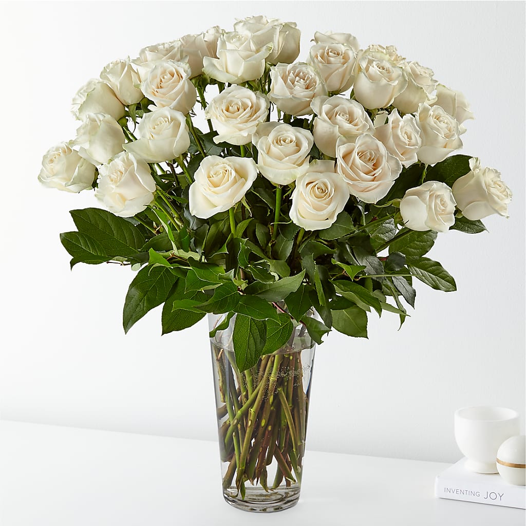 Long Stem White Rose Bouquet – Temptation Flower Shop, Wichita KS