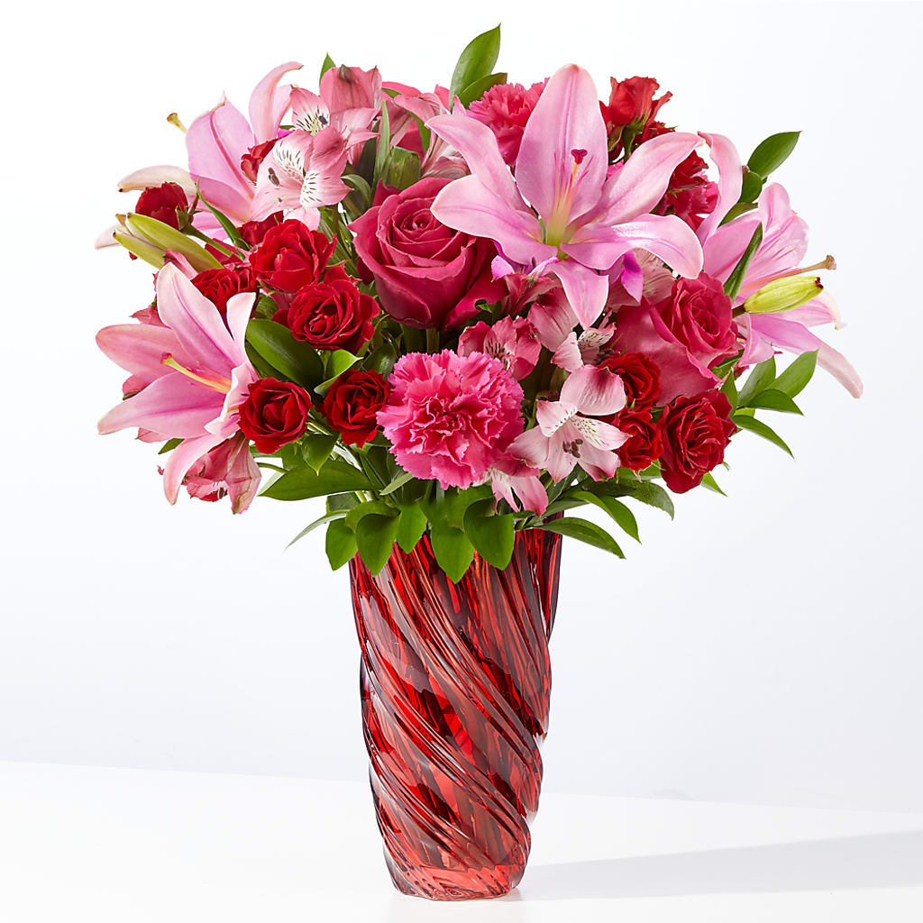 In Love Bouquet with Luxe Swirl Vase – Temptation Flower Shop, Wichita KS