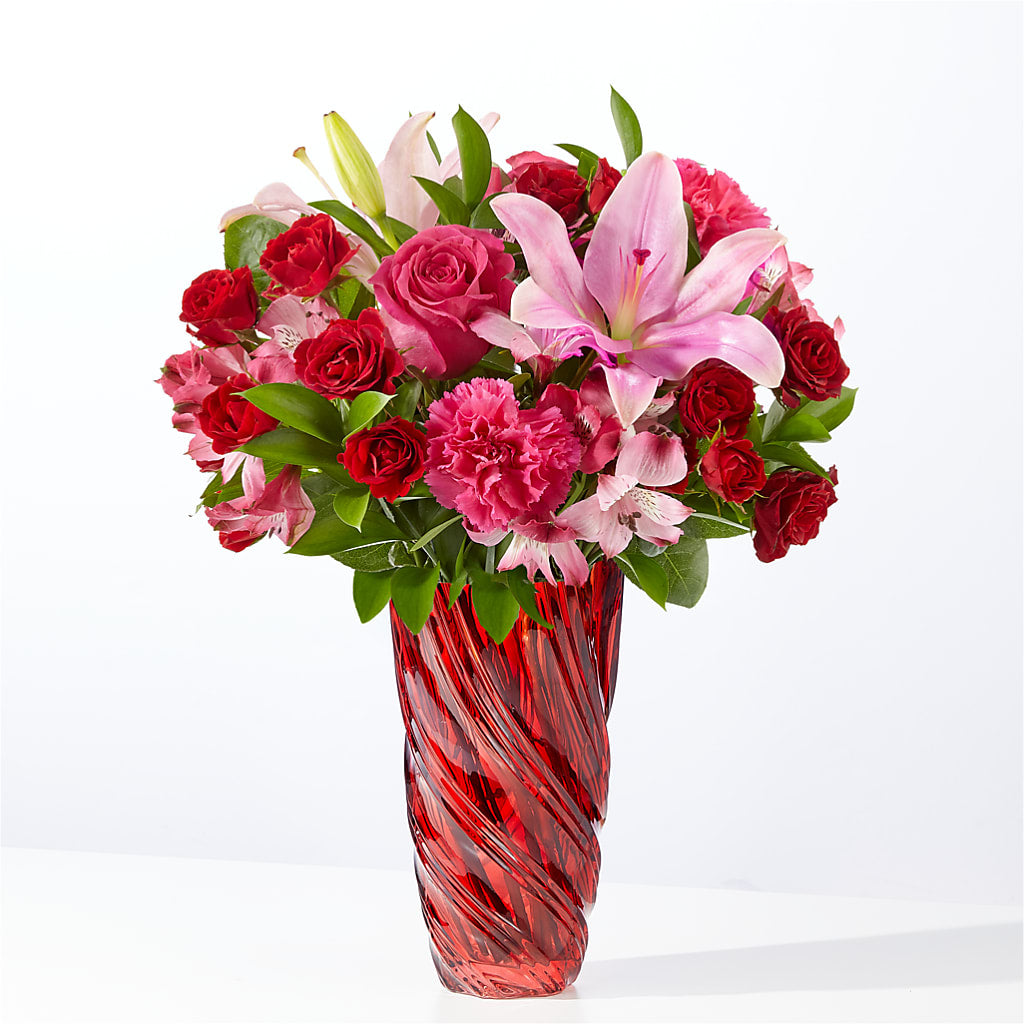 In Love Bouquet with Luxe Swirl Vase – Temptation Flower Shop, Wichita KS