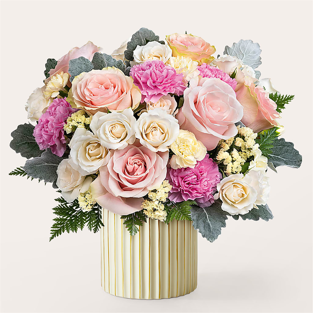 Blissful Moments Bouquet with Ivory Vase – Temptation Flower Shop, Wichita KS