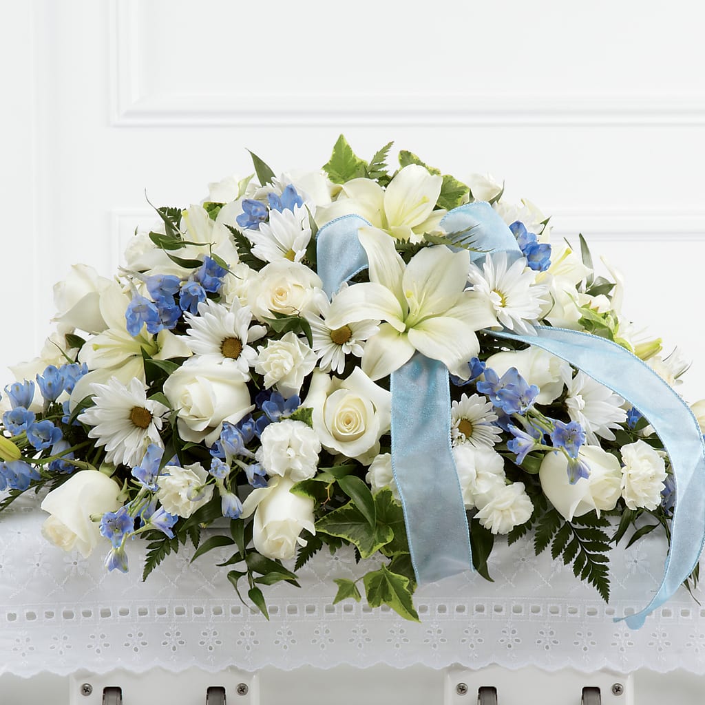 Tender Treasure Casket Spray – Temptation Flower Shop, Wichita KS