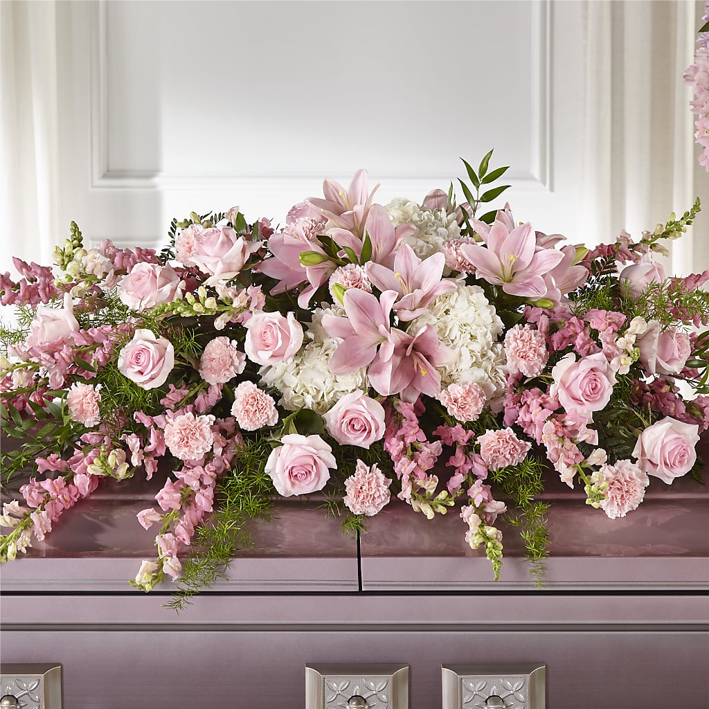 Life & Remembrance Casket Spray – Temptation Flower Shop, Wichita KS