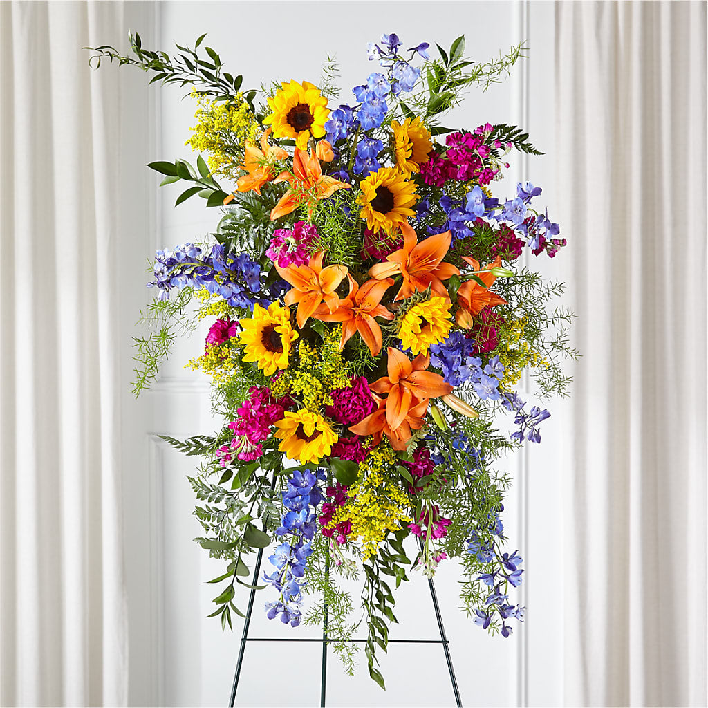 Sunlit Memories Standing Spray (Standard) – Temptation Flower Shop, Wichita KS