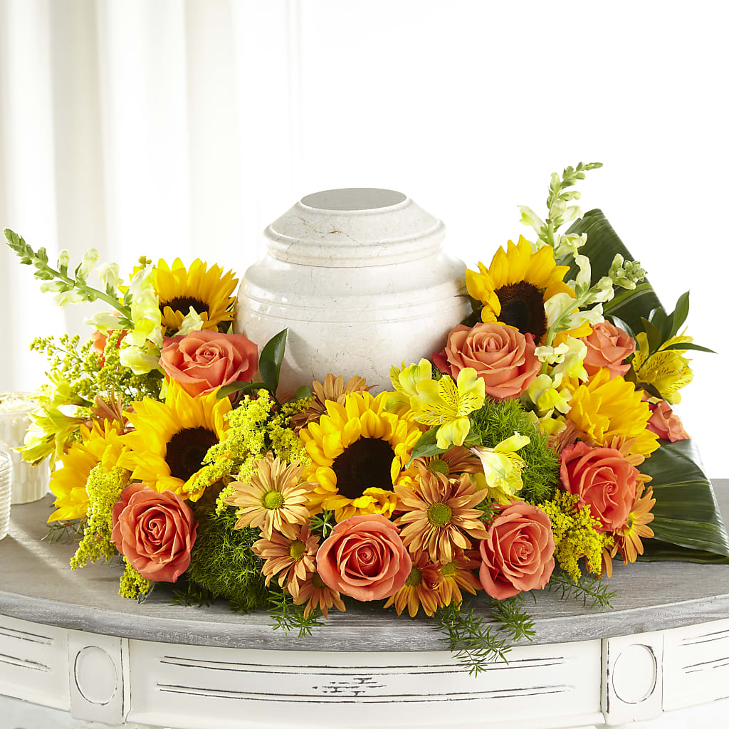 Faithful Sunflower Cremation Adornment – Temptation Flower Shop, Wichita KS