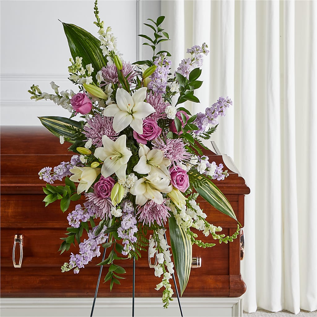 Grateful Hearts Standing Spray – Temptation Flower Shop, Wichita KS