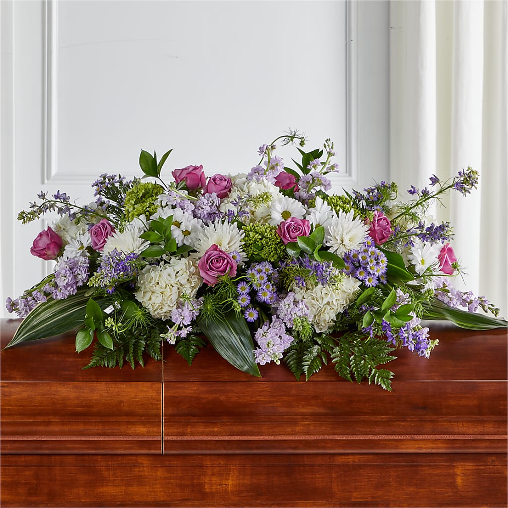 Meadows of Serenity Casket Spray – Temptation Flower Shop, Wichita KS