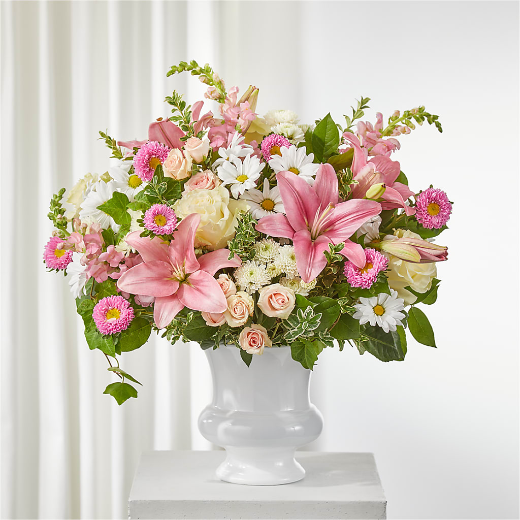 Empathetic Blooms Urn Arrangement – Temptation Flower Shop, Wichita KS