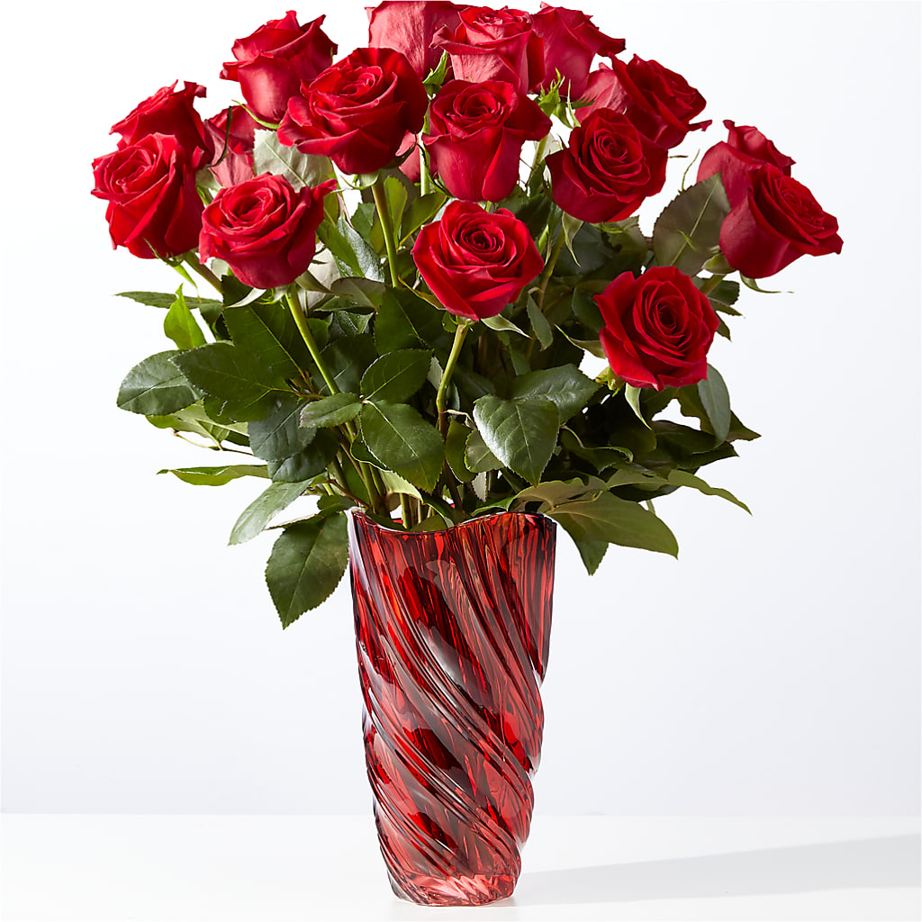 Classic Love Red Rose Bouquet with Luxe Swirl Vase – Temptation Flower Shop, Wichita KS