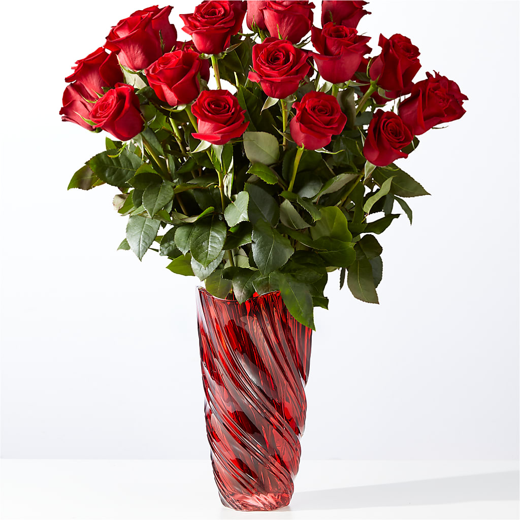 Classic Love Red Rose Bouquet with Luxe Swirl Vase – Temptation Flower Shop, Wichita KS