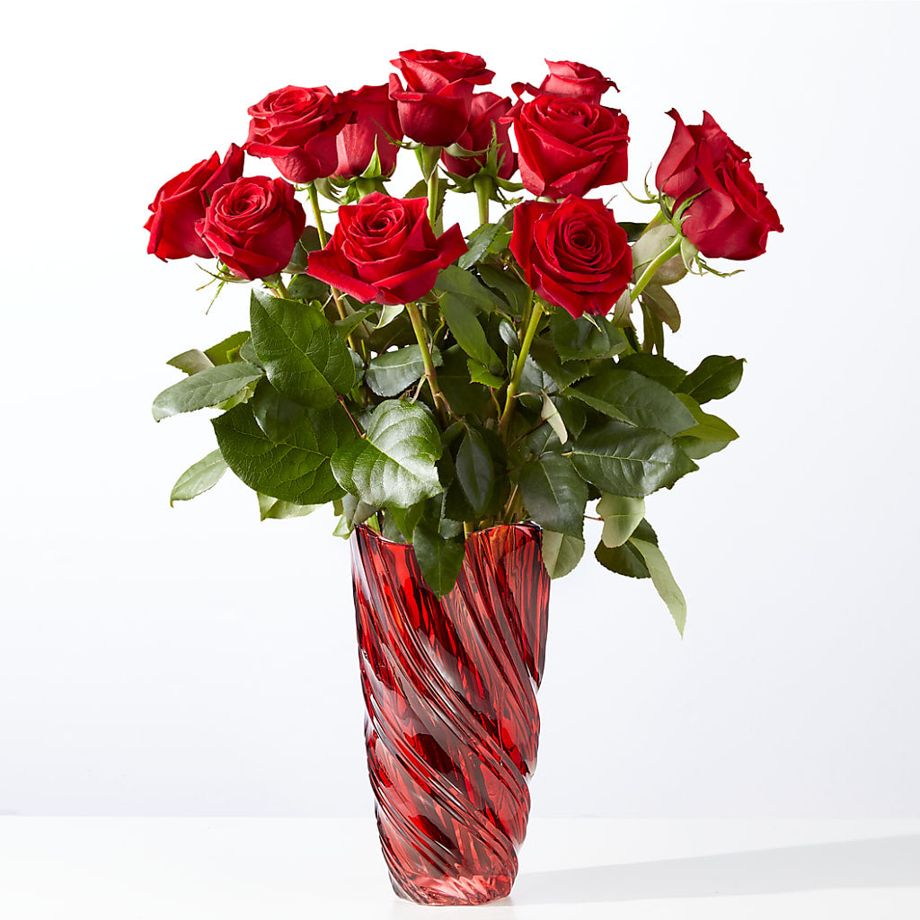 Classic Love Red Rose Bouquet with Luxe Swirl Vase – Temptation Flower Shop, Wichita KS