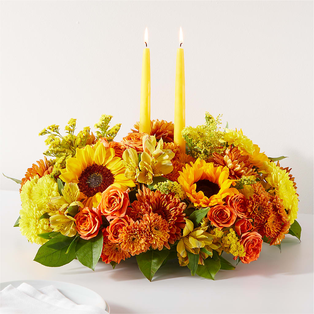 Autumn Harmony Centerpiece – Temptation Flower Shop, Wichita KS