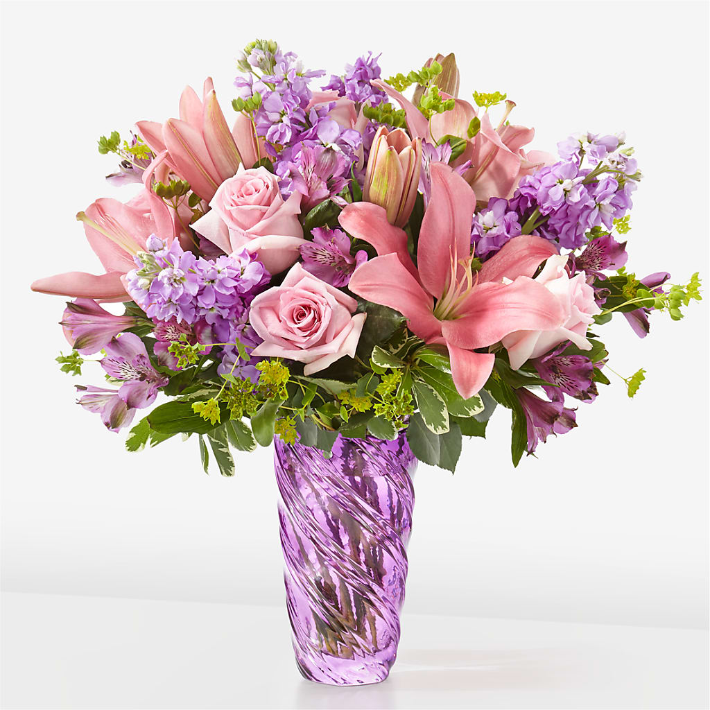 Precious Petals Bouquet with Luxe Swirl Vase – Temptation Flower Shop, Wichita KS