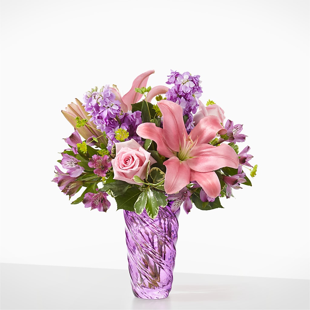 Precious Petals Bouquet with Luxe Swirl Vase – Temptation Flower Shop, Wichita KS