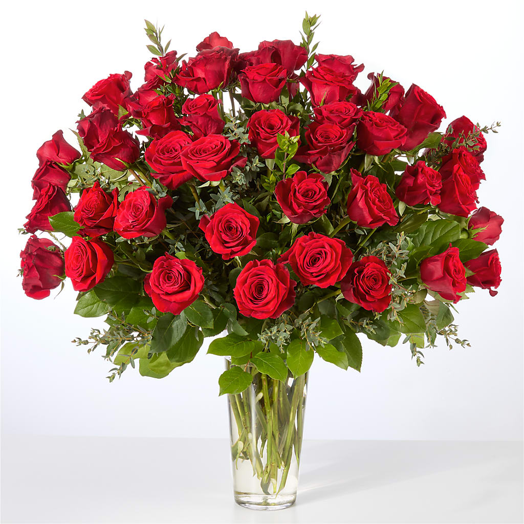 Forever Yours Fifty Stem Red Rose Bouquet – Temptation Flower Shop, Wichita KS