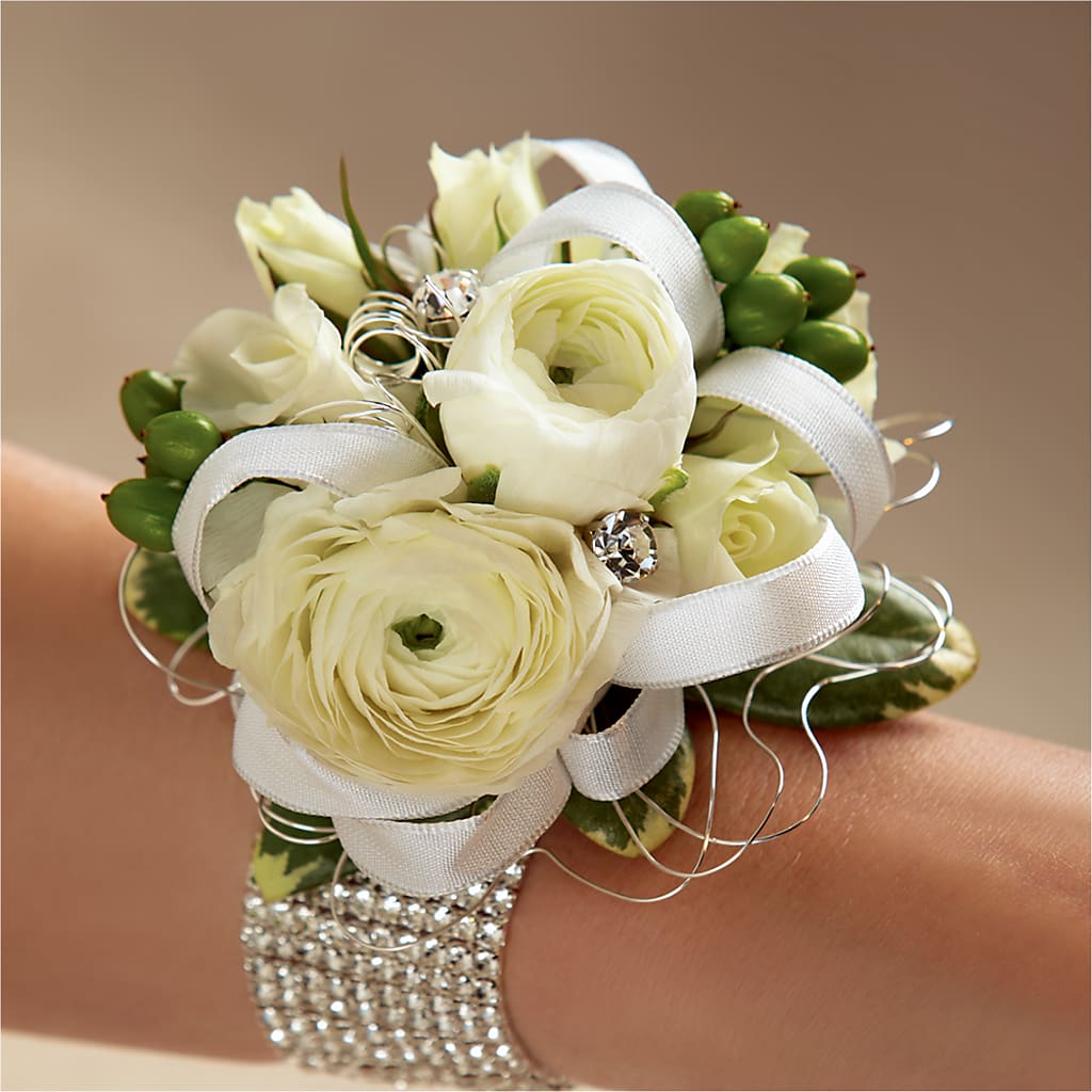 White Wedding Corsage – Temptation Flower Shop, Wichita KS