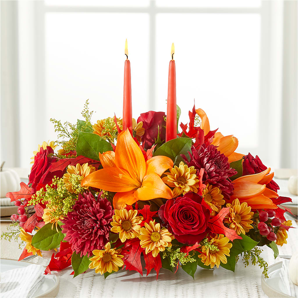Autumn's Embrace Centerpiece –  Temptation Flower Shop, Wichita KS