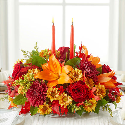 Autumn's Embrace Centerpiece –  Temptation Flower Shop, Wichita KS