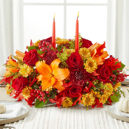 Autumn's Embrace Centerpiece –  Temptation Flower Shop, Wichita KS