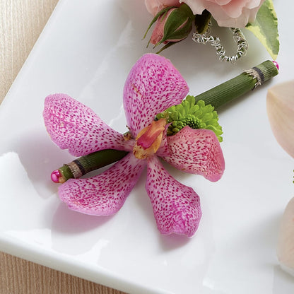 Pink Mokara Boutonniere –  Temptation Flower Shop, Wichita KS