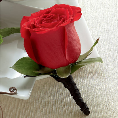 Red Rose Boutonniere –  Temptation Flower Shop, Wichita KS