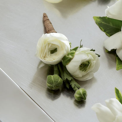 White Ranunculus Boutonniere –  Temptation Flower Shop, Wichita KS