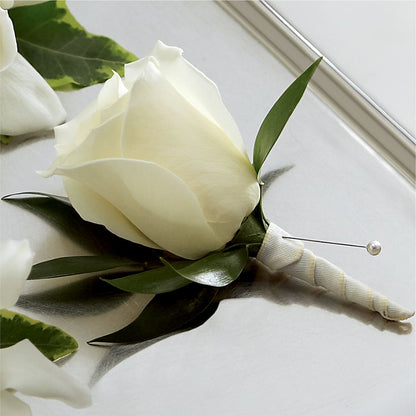White Rose Boutonniere –  Temptation Flower Shop, Wichita KS